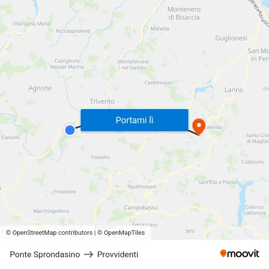 Ponte Sprondasino to Provvidenti map