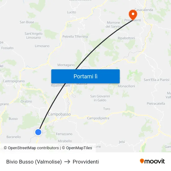 Bivio Busso (Valmolise) to Provvidenti map