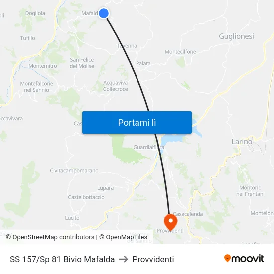 SS 157/Sp 81 Bivio Mafalda to Provvidenti map