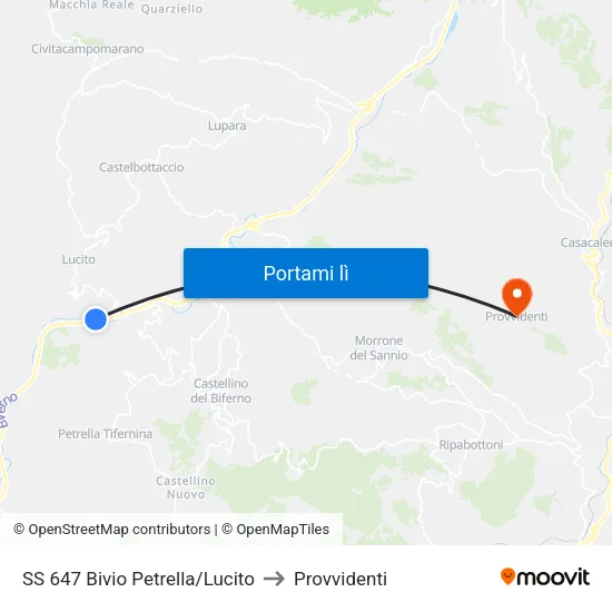 SS 647 Bivio Petrella/Lucito to Provvidenti map