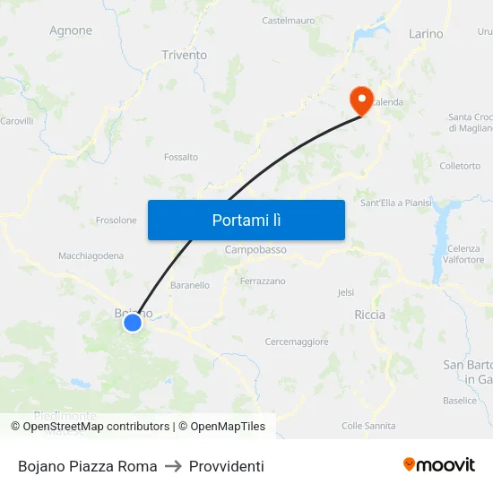 Bojano Piazza Roma to Provvidenti map
