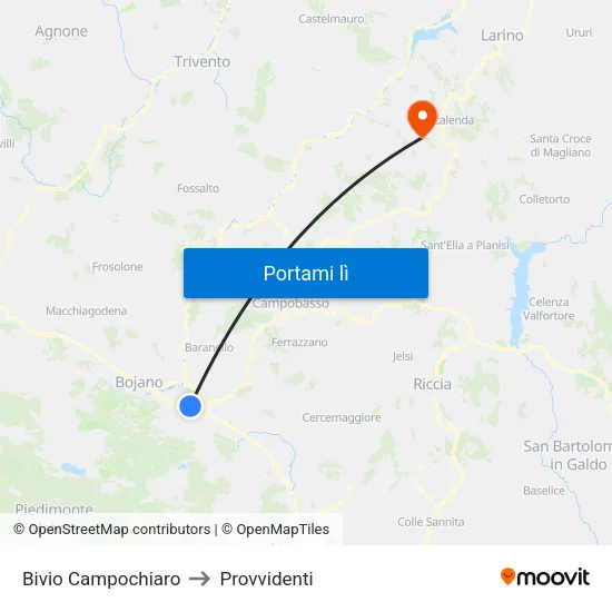 Bivio Campochiaro to Provvidenti map