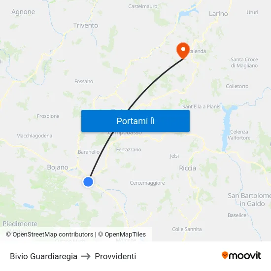 Bivio Guardiaregia to Provvidenti map