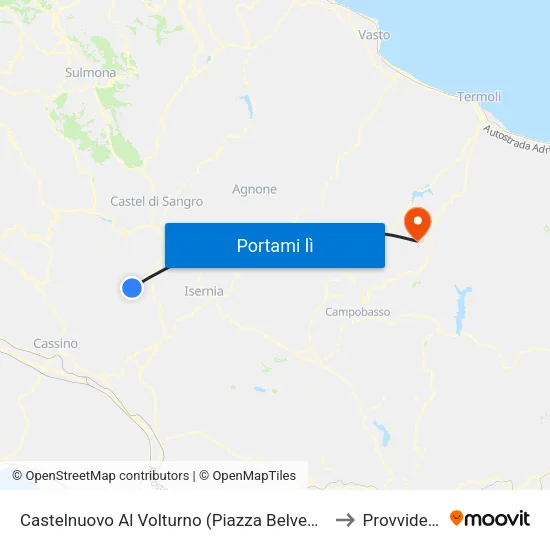 Castelnuovo Al Volturno (Piazza Belvedere) to Provvidenti map
