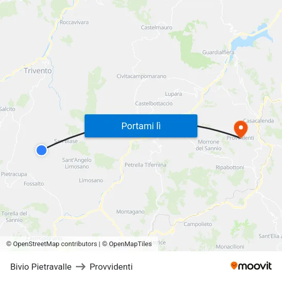 Bivio Pietravalle to Provvidenti map