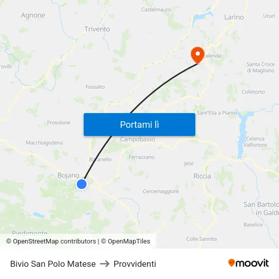 Bivio San Polo Matese to Provvidenti map