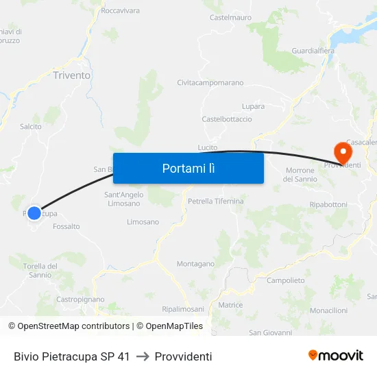 Bivio Pietracupa SP 41 to Provvidenti map