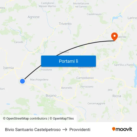 Bivio Santuario Castelpetroso to Provvidenti map