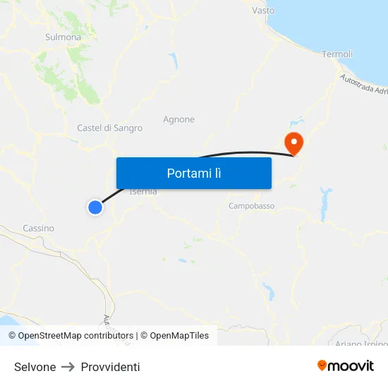 Selvone to Provvidenti map