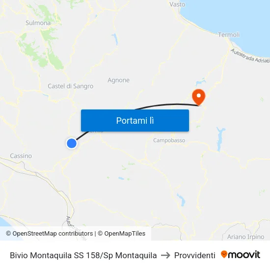 Bivio Montaquila SS 158/Sp Montaquila to Provvidenti map