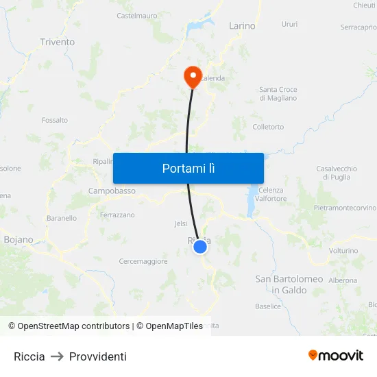 Riccia to Provvidenti map