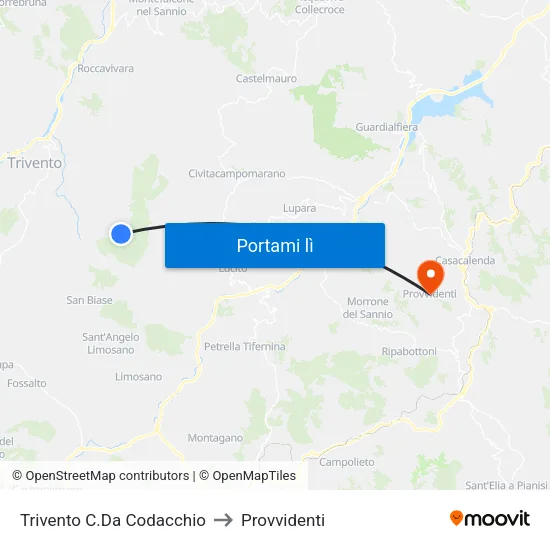 Trivento Codacchio to Provvidenti map