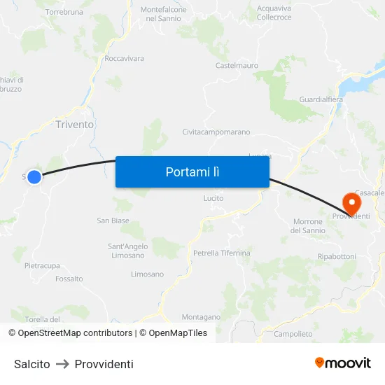 Salcito to Provvidenti map