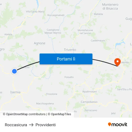 Roccasicura to Provvidenti map