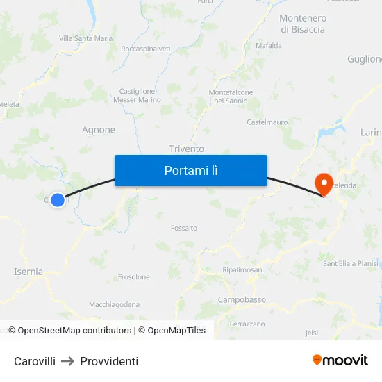 Carovilli to Provvidenti map