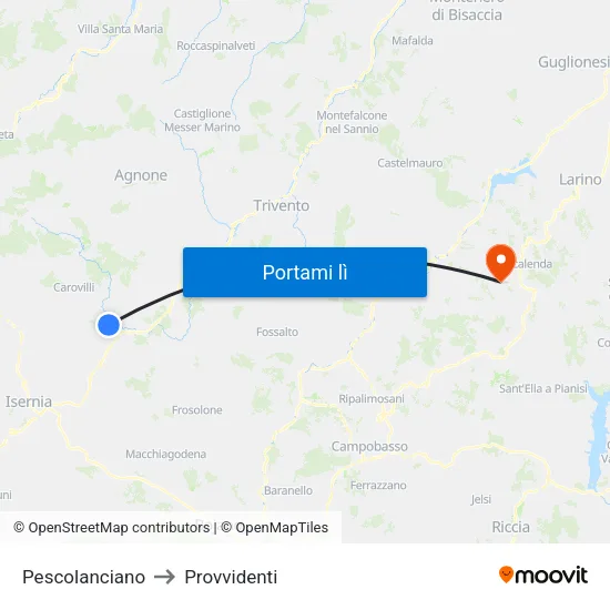 Pescolanciano to Provvidenti map