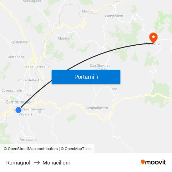 Romagnoli to Monacilioni map