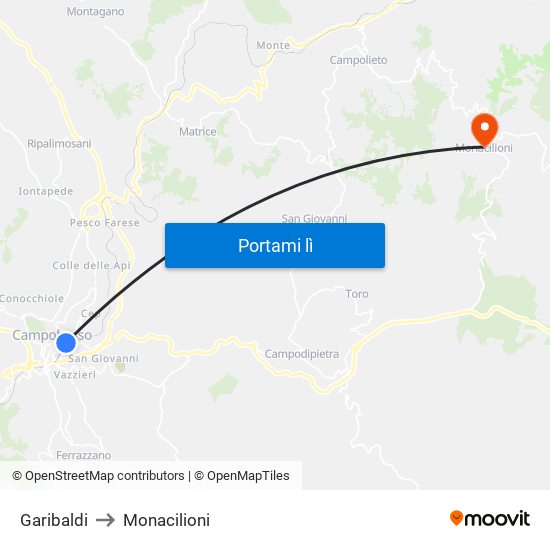 Garibaldi to Monacilioni map