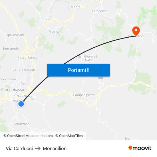 Via Carducci to Monacilioni map