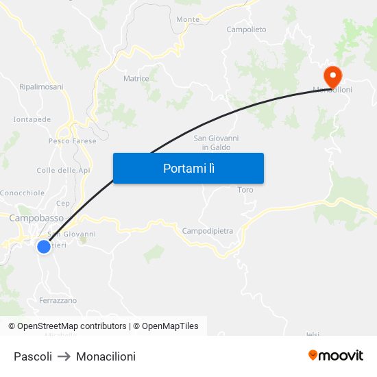 Pascoli to Monacilioni map