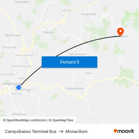 Campobasso Terminal Bus to Monacilioni map