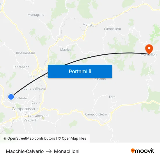 Macchie-Calvario to Monacilioni map