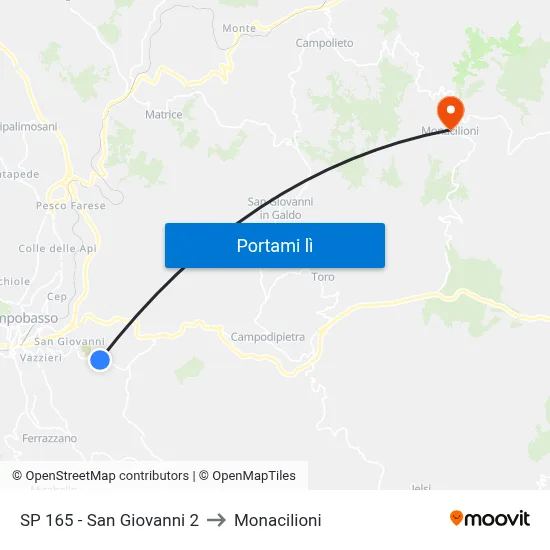 SP 165 - San Giovanni 2 to Monacilioni map