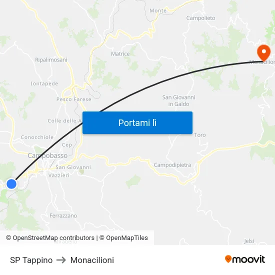 SP Tappino to Monacilioni map
