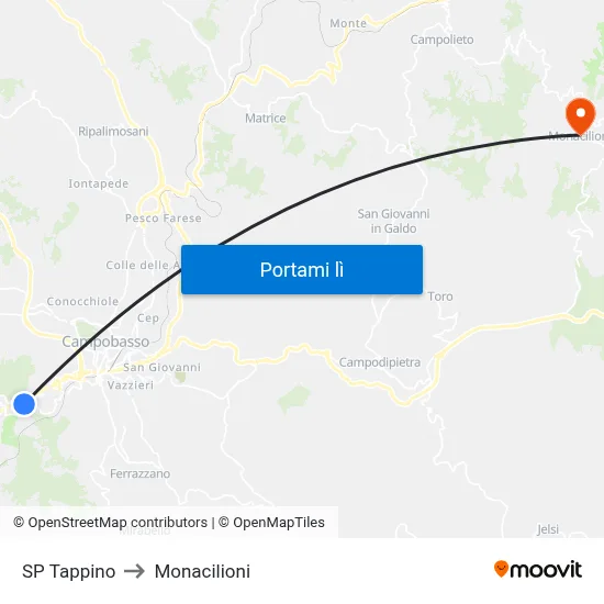 SP Tappino to Monacilioni map