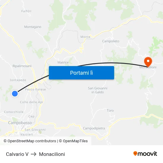 Calvario V to Monacilioni map