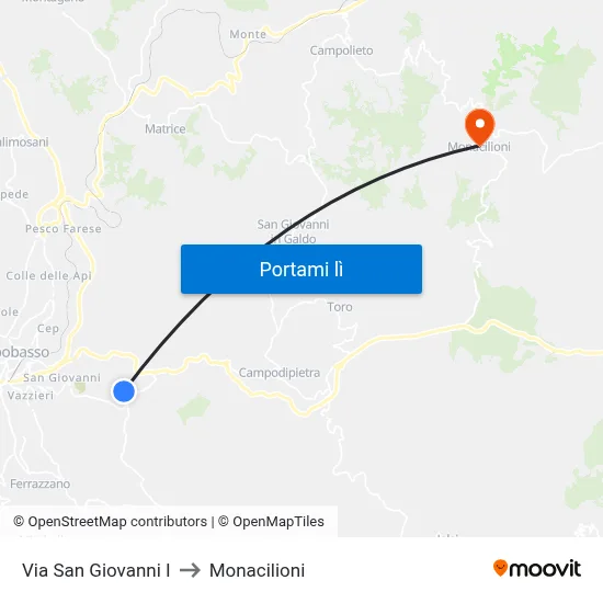 Via San Giovanni I to Monacilioni map