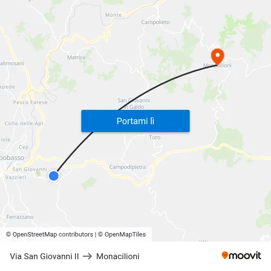 Via San Giovanni II to Monacilioni map