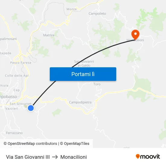 Via San Giovanni III to Monacilioni map
