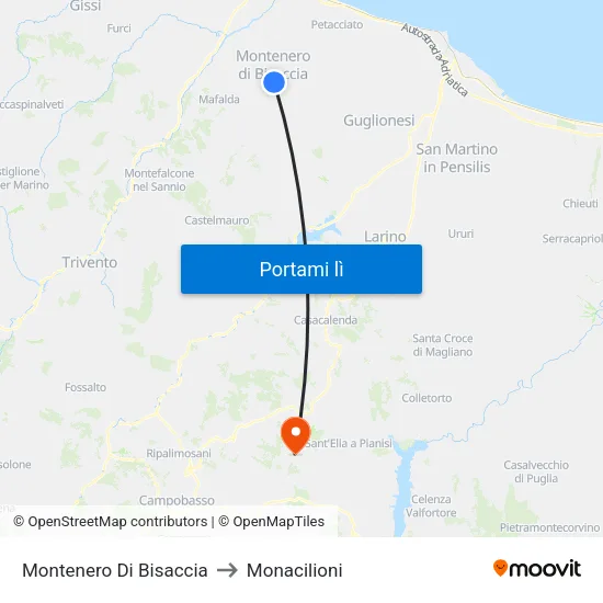 Montenero Di Bisaccia to Monacilioni map