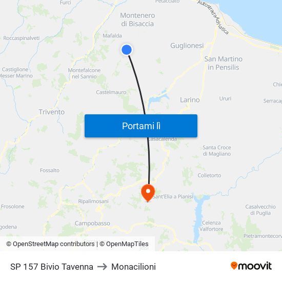 SP 157 Bivio Tavenna to Monacilioni map