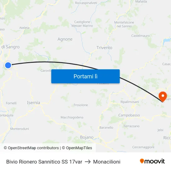 Bivio Rionero Sannitico SS 17var to Monacilioni map