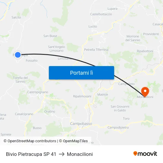 Bivio Pietracupa SP 41 to Monacilioni map