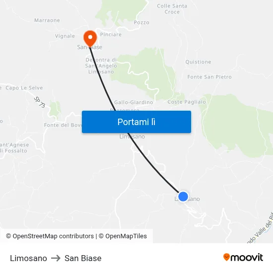 Limosano to San Biase map