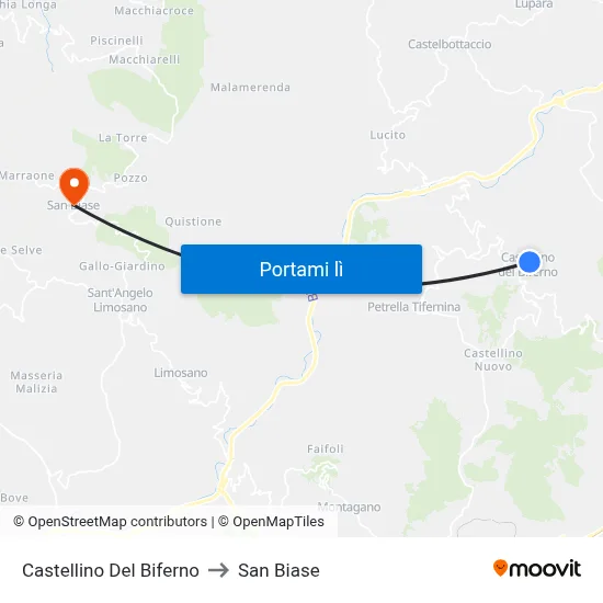 Castellino Del Biferno to San Biase map