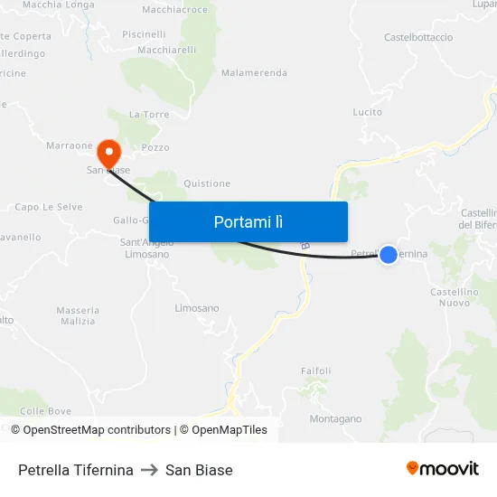 Petrella Tifernina to San Biase map