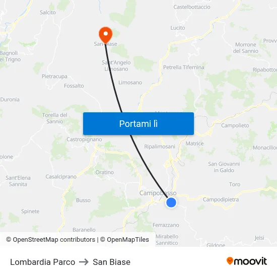 Lombardia Parco to San Biase map