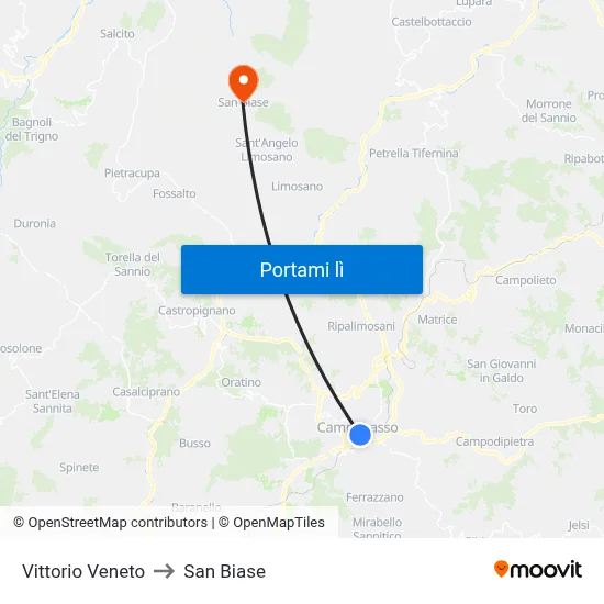 Vittorio Veneto to San Biase map