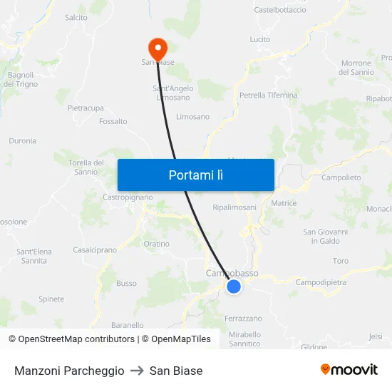 Manzoni Parcheggio to San Biase map