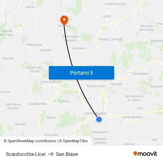 Scardocchia-Licei to San Biase map