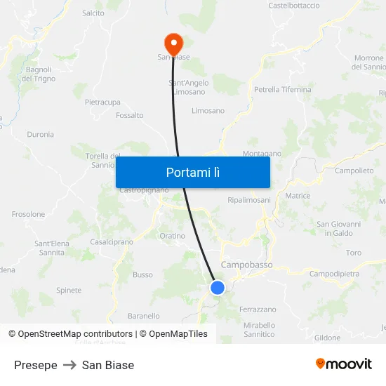 Presepe to San Biase map