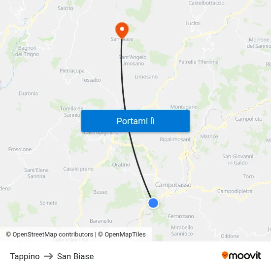 Tappino to San Biase map