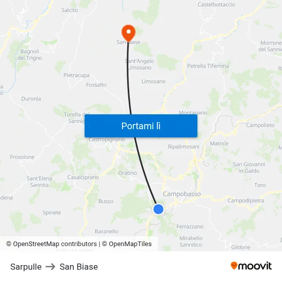 Sarpulle to San Biase map