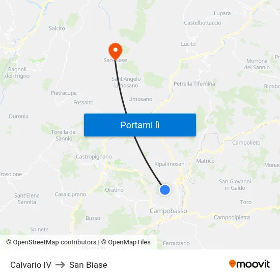 Calvario IV to San Biase map