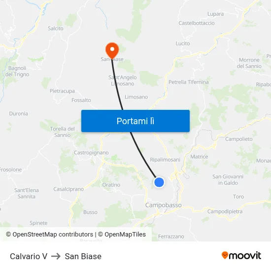 Calvario V to San Biase map
