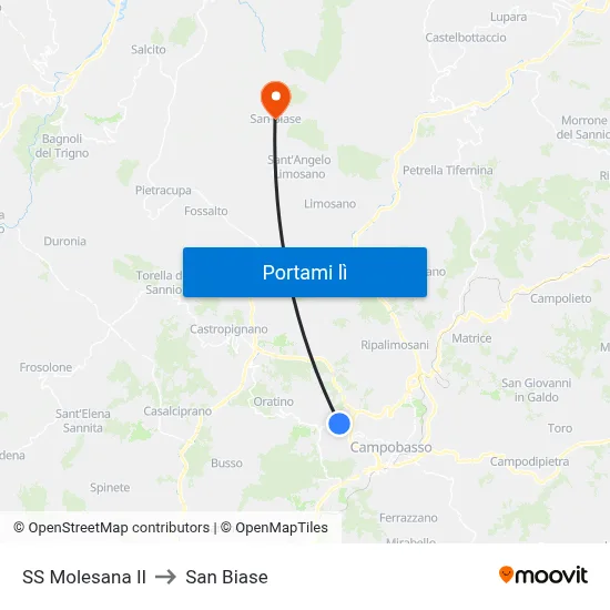 SS Molesana II to San Biase map